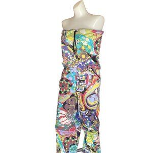 NYC Designer LG Graphic Stretch Jumpsuit Wearable Art Modern Animated Closet